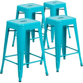Flash Furniture Commercial Grade 24" High Backless Distressed Kelly Blue-Teal Metal Indoor-Outdoor Counter Height Stool