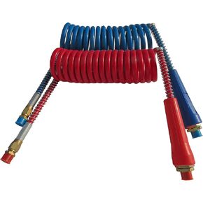 Coiled Air Set Line Assembly Red & Blue Truck Trailer Set with Dura-Grips, 15' Length; 2 X 12 Leads