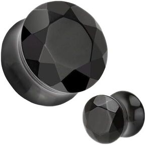 Pair (2PCS) FACETED BLACK ONYX STONE PLUGS Double Flare Gauges Organic Ear Tunnels 9190