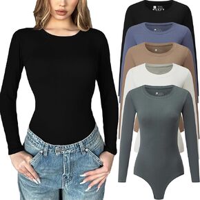 5 Pack Long Sleeve Bodysuit for Women Crew Neck Casual Stretchy Basic T Shirt Body Suits Tops in Kuwait