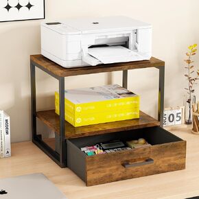 Printer Stand for Desk Printer Stand with Storage,Printer Stand with Drawer,Multi-Purpose Desk Shelf for top of Desk,Heavy Duty Desktop Shelf/Printer Table for Home Office（3-Tier