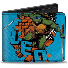 Buckle-Down Nickelodeon Wallet, Bifold, Teenage Mutant Ninja Turtles Leo Action Pose Blue, Vegan Leather