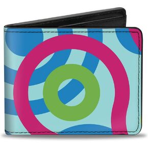 Buckle-Down Men's Wallet, Bifold, Bullseye Stacked Swirl Blues Green Yellow Pink, Vegan Leather, 4.0" x 3.5"