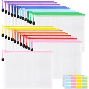 EOOUT 24pcs A3 Mesh Zipper Pouch Bags, 8 Colors Reusable Zipper Bags for Organizing Storage, Waterproof Puzzle Bag, Zipper Bags for Board Game Storage and School Office Supplies