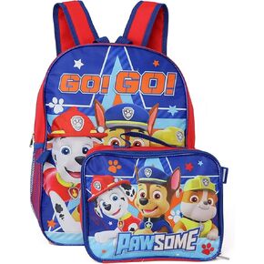 Ruz Paw Patrol Boys 16 Inch Backpack With Removable Matching Lunch Box Set (Blue-Red)