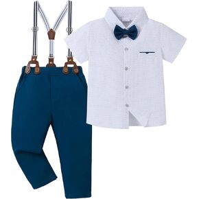 SANMIO Boy Suits Colorful Wedding Outfits Short Sleeve Shirt+Bow Tie+Suspender Pants 6-10Y Teen Boys Dresswear Clothes