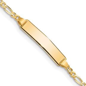 Engravable Personalized Custom 10K Yellow Gold Figaro Link ID Bracelet For Women Length 8 inches Width 5 mm
