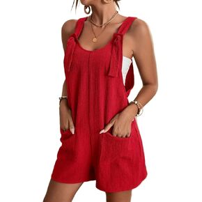 Women's Summer Comfy Casual Sleeveless Romper Loose Adjustable Strap Shortalls with Pockets
