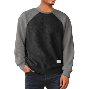 Men's Fall Crewneck Sweatshirts Patchwork Long Sleeve Geometric Texture Casual Pullover Shirt