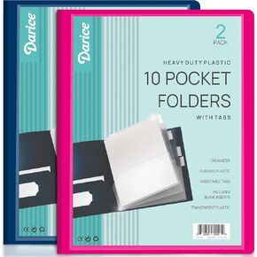 2 Pack 10 Pocket Folder - Double-Sided Multi Pocket Folder - Letter Size Paper Organizer for Office School - Pink & Blue