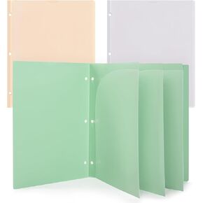 SKYDUE 7 Pocket Folders for Binders, 3 Ring Folders with Pockets, 3 Hole Punched, Plastic File Folder with Clear Front Pocket, Letter Size Folder for School Office, Muted Pastel Colors, Pack of 3