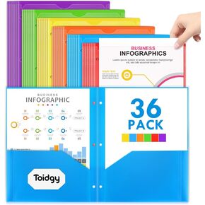 36 حزمة من مجلدي الجيب مع جيب أمامي شفاف و3 فتحات ثقب، مجلد بلاستيكي لـ 3 مجلدات حلقية، مجموعة مجلدات شديدة التحمل للورق بحجم الحروف، مجلدات متعددة الألوان للوازم المدرسة والمكتب in Kuwait