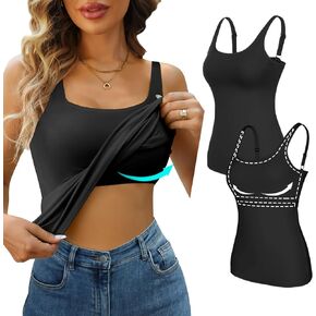 V FOR CITY Tank Top for Women with Shelf Bra Cotton Adjustable Wide Strap Camisole Basic Cami Shirts 2 Pack