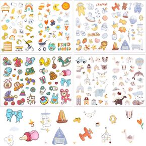 4 Sheets Scrapbook Stickers, Baby Patterns Scrapbook Stickers Baby Stickers Baby Boy Scrapbook Stickers Pregnancy Newborn Baby Scrapbook Supplies for Baby Girl Boy