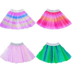 4 Pack Rainbow Tutu Skirt for Toddler Girls, 3 Layers Princess Ballet Dance Tutu Dresses for 2-8 Years