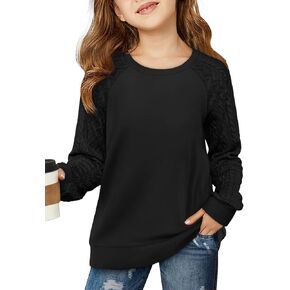 Haloumoning Girls Sweatshirts Kids Casual Cable Knit Long Sleeve Shirts Tunic Tops 4-14 Years