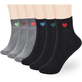 Women's Thin Cotton Socks, Soft Above Ankle Crew socks 6-Pairs Cute Fun Heart Novelty Socks (packed a Present box)