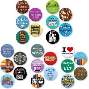 25 Pack - Funny Book and Library Lovers Pinback Button Badges - 1.5 Inch