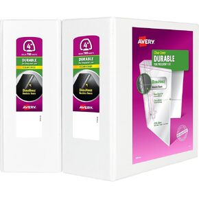 Avery Durable View 3 Ring Binder, 4 Inch EZD Rings, 2 White Binders (09801)