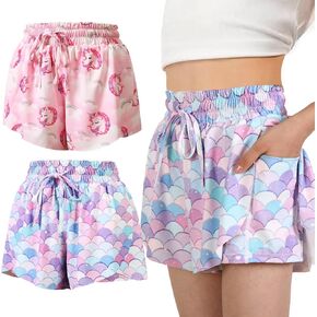 2 Pack Girls Butterfly Shorts 2 in 1 Flowy Shorts with Pockets Quick-Drying Tennis Gym Cheer Skirt Athletic Shorts 5-14Y