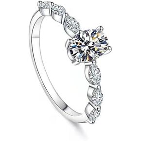1 Carat Moissanite Ring Promise Rings Classic Egg-Shaped Horse Eye Ring Round Cut Solitaire Ring for Women, Engagement, Promise, Wedding 8