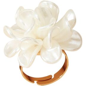 White Pearl Flower Statement Ring for Women Gold Plated Camellia Rose Flowers Adjustable Open Bands Wedding Promise Finger Rings Fashion Exaggerated Comfort Fit Jewelry Gifts Birthday