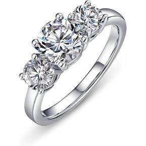 WES Moissanite Engagement Ring for Women 3 Stone Eternity Bands S925 Sterling Silver Moissanite Wedding Band for Women 2.4ct D Color VVS Lab Created Diamond Wedding Band Anniversary Band for Women
