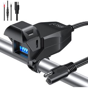 Motorcycle USB Phone Charger Motorcycle USB Charger with Auto ON/Off Switch, Waterproof Motorcycle Accessories SAE to USB Adapter for Phone GPS Smartphone Camera