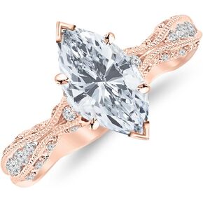 0.62 Ctw 14K White Gold Channel Set Eternity Curving Marquise Cut Diamond Engagement Ring (0.37 Ct G Color SI1 Clarity Center Stone)