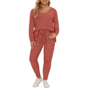 RITERA Plus Size Track Suits for Women 2 Piece Long Sleeve Sweatsuits Knit Pullover Tracksuits Ribbed Pajamas XL-5XL
