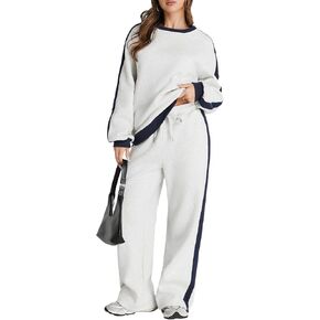 Herseas Women 2 Piece Outfits Color Block Sweatsuit Casual Fleece Lounge Matching Sets