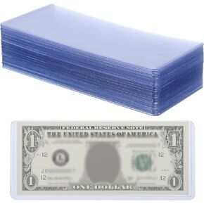 PATIKIL Bill Money Holders, 100 Pcs Top-Insert Currency PVC Holder for Cash Top-Load Sleeves Dollar Bill Frame for Regular Bills, 6.9 x 2.95 Inch, Blue