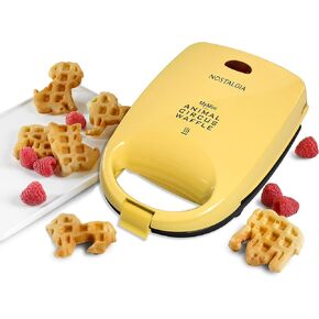 Nostalgia MyMini Personal Electric Animal Circus Waffle Maker, Waffle Iron makes Cat, Dog, Elephant, Lion, Yellow