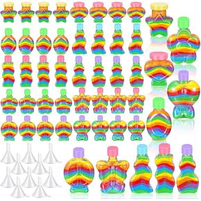 50 Pcs Plastic Sand Art Bottles Bulk Sand Containers for Sand Art Containers with Plastic Funnels for DIY Crafts Wedding Birthday Party Decoration, 10 Style (Cork Stoppers)