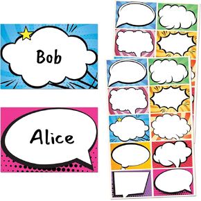 250 Pack, Superhero Comic Name Tag Stickers for Kids - 10 Designs, 3" x 2"
