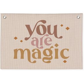 Boho Retro You are Magic Canvas Banner, Girls Room Decor, Inspirational Banner Wall Hanging Banner Flag Decor for Nursery Classroom School Playroom Kids Room