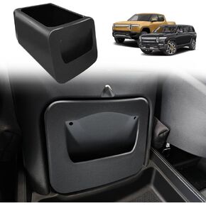 BestEvMod Lockable Camp Speaker Drawer Organizer Tray Compatible with 2022-2025 Rivian R1T R1S Lockable Storage Tray Box ABS w/Vegan Leather Liners Adjustable Dividers Lockable on Car Screen