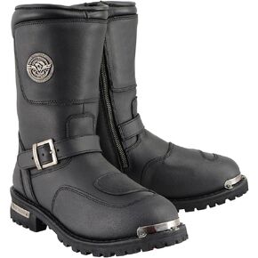 Milwaukee Leather Men's Black Leather Classic Engineer Motorcycle Boots w/Reflective Piping & Gear Shift Protection MBM9070