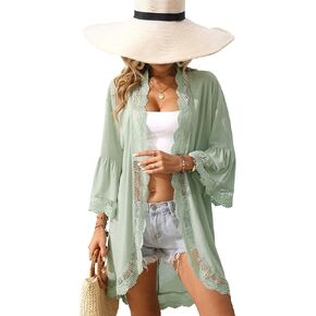 Spadehill Women's Summer Lace Bell Sleeve Light Weight Kimono Cardigan