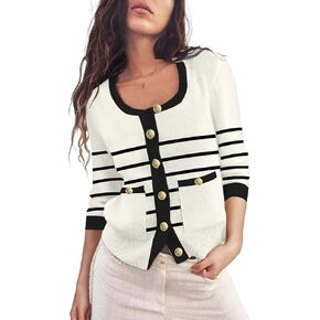 Women's 2024 Casual Long Sleeve Cardigan Crewneck Button Down Open Front Loose Knit Sweater Jackets Coat