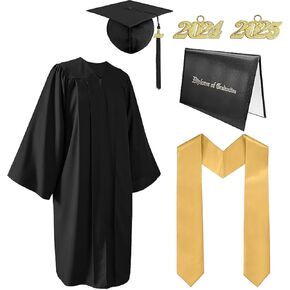 Graduation Gown Cap Tassel Set 2024 2025 With Diploma Cover and Stole Plain Sash 60"Long for High School and College