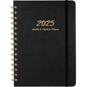 Planner 2025 - Weekly & Monthly 2025 Planner with Twin-Wire Binding, JAN 2025 - DEC 2025, 6.3" x 8.4", Hardcover with Monthly Tabs, Back Pocket, Thick Paper - Brown