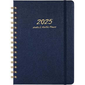 Planner 2025 - Weekly & Monthly 2025 Planner with Twin-Wire Binding, JAN 2025 - DEC 2025, 6.3" x 8.4", Hardcover with Monthly Tabs, Back Pocket, Thick Paper - Brown