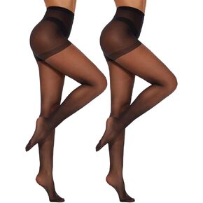 CozyWow 2 Pack Sheer Pantyhose for Women, Ultra Thin Control Top Tights, 20 Denier Hosiery Stockings with High Waist