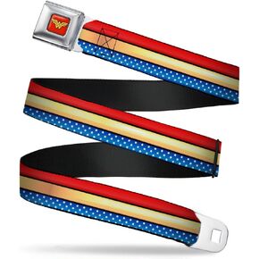 Buckle-Down Seatbelt Belt - Wonder Woman Stripe/Stars Red/Gold/Blue/White - 1.0" Wide - 20-36 Inches in Length