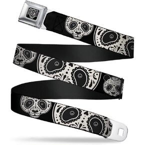Buckle-Down Seatbelt Belt - Panda Bear Sugar Skull CLOSE-UP Scattered Black/Cream - 1.0" Wide - 20-36 Inches in Length