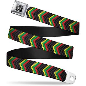 Buckle-Down Seatbelt Belt - Chevron Weave Black/Rasta - 1.0" Wide - 20-36 Inches in Length