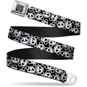 Buckle-Down Seatbelt Belt - Scattered Panda Bear Cartoon2 Black/White - 1.0" Wide - 20-36 Inches in Length