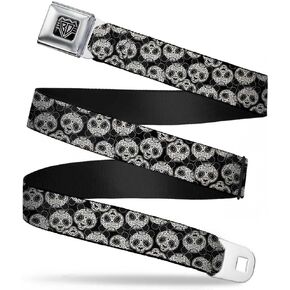 Buckle-Down Seatbelt Belt - Panda Bear Sugar Skull Scattered Black/Cream - 1.0" Wide - 20-36 Inches in Length