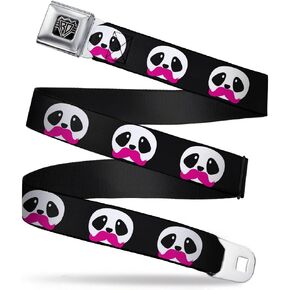 Buckle-Down Seatbelt Belt - Panda Face w/Pink Mustache - 1.0" Wide - 20-36 Inches in Length